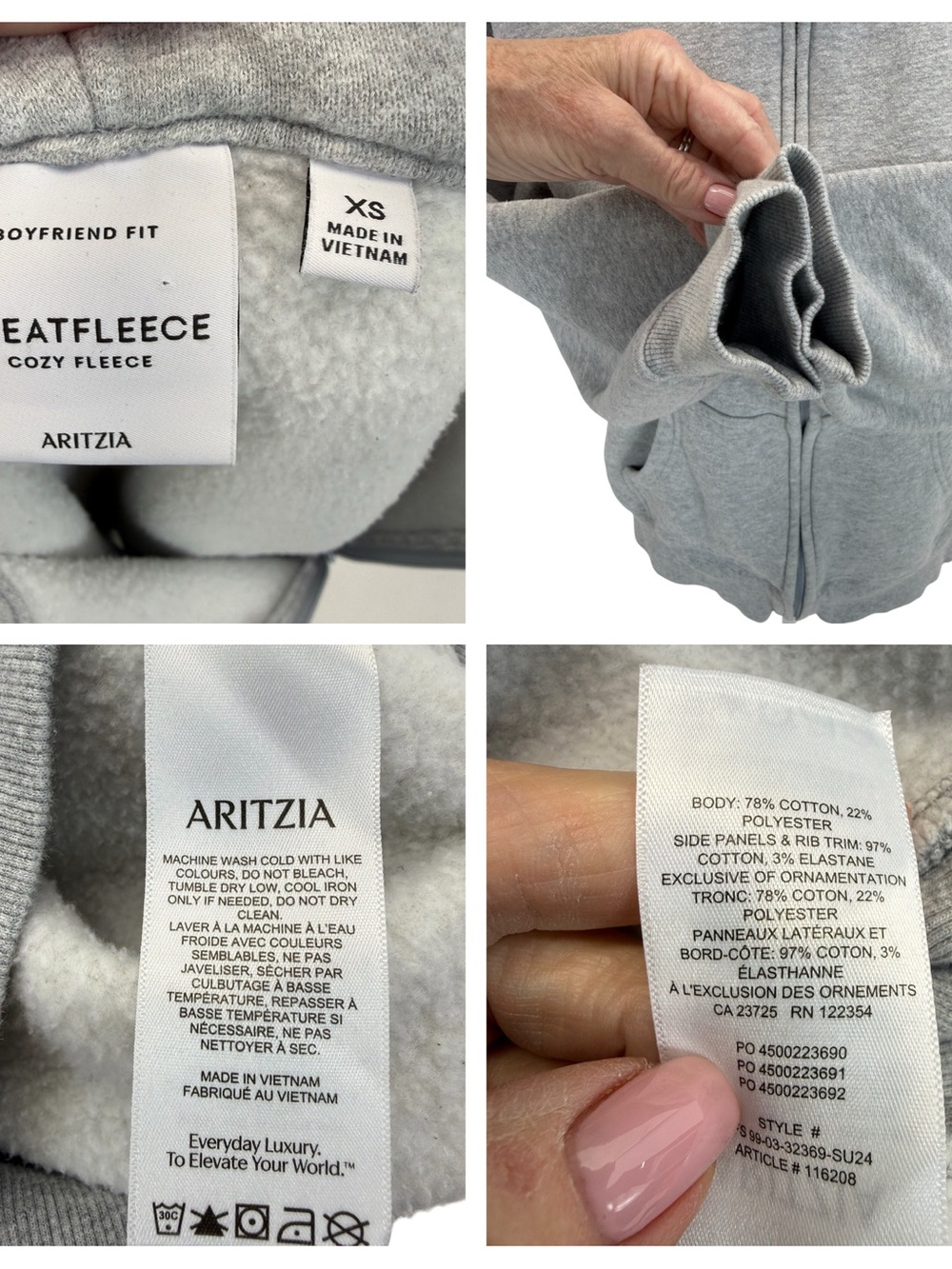 Aritzia Cozy Sweatfleece Boyfriend Boxy Zip Hoodie XS Gray - Picture 13 of 16